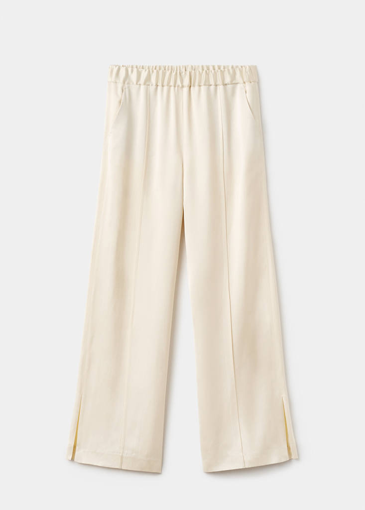 Satin trousers with side openings — Vanilla