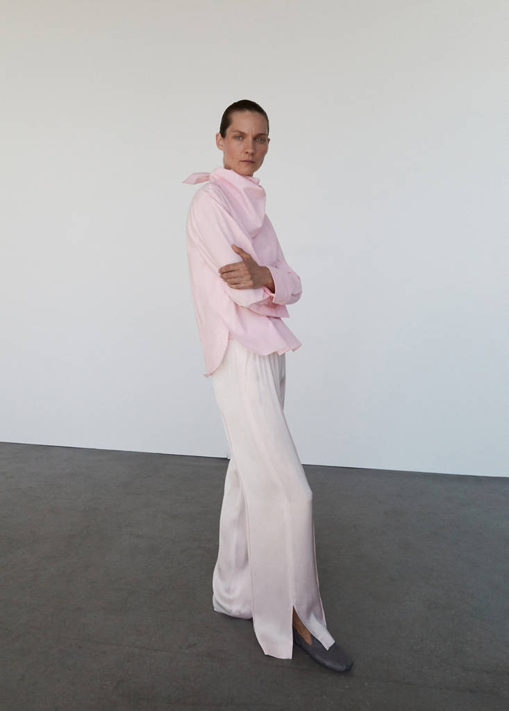 Satin trousers with side openings — Pastel Pink