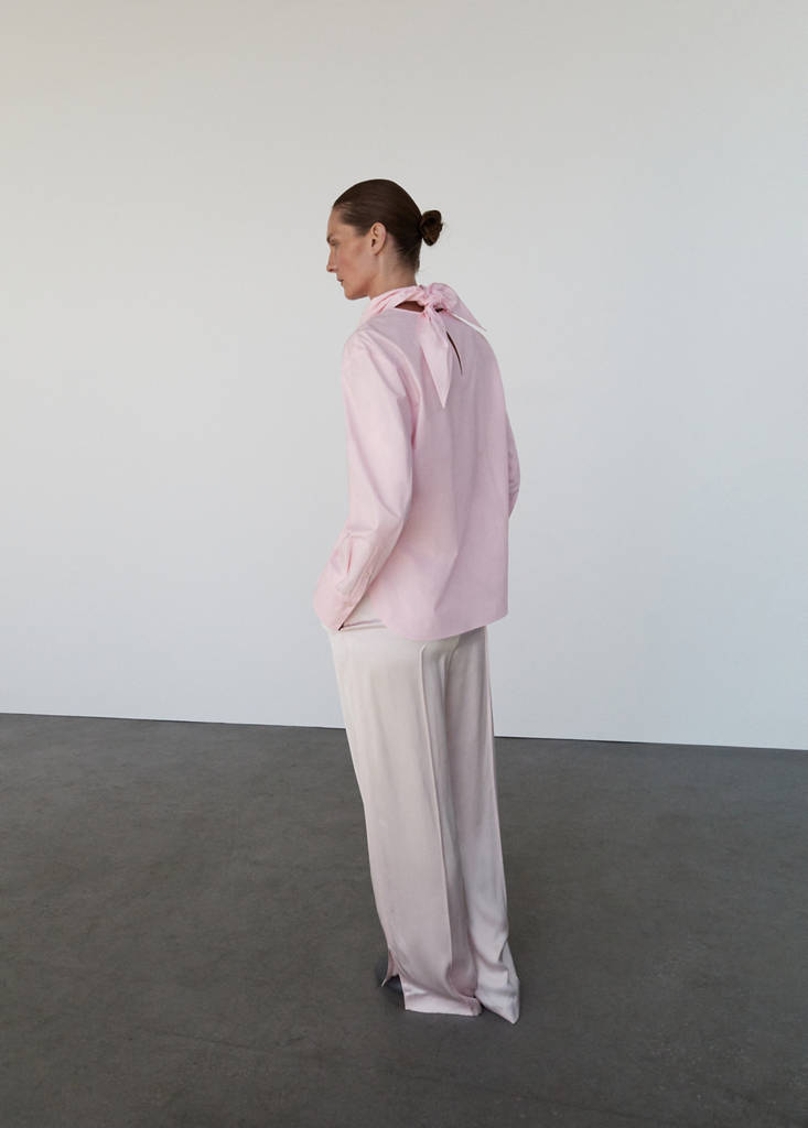 Satin trousers with side openings — Pastel Pink