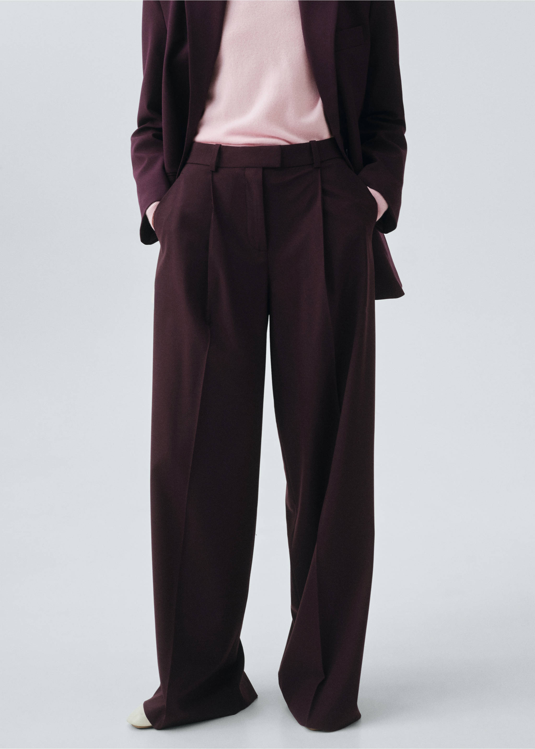 Straight wool suit trousers - Medium plane, Maroon. Ref: 17006368-00.