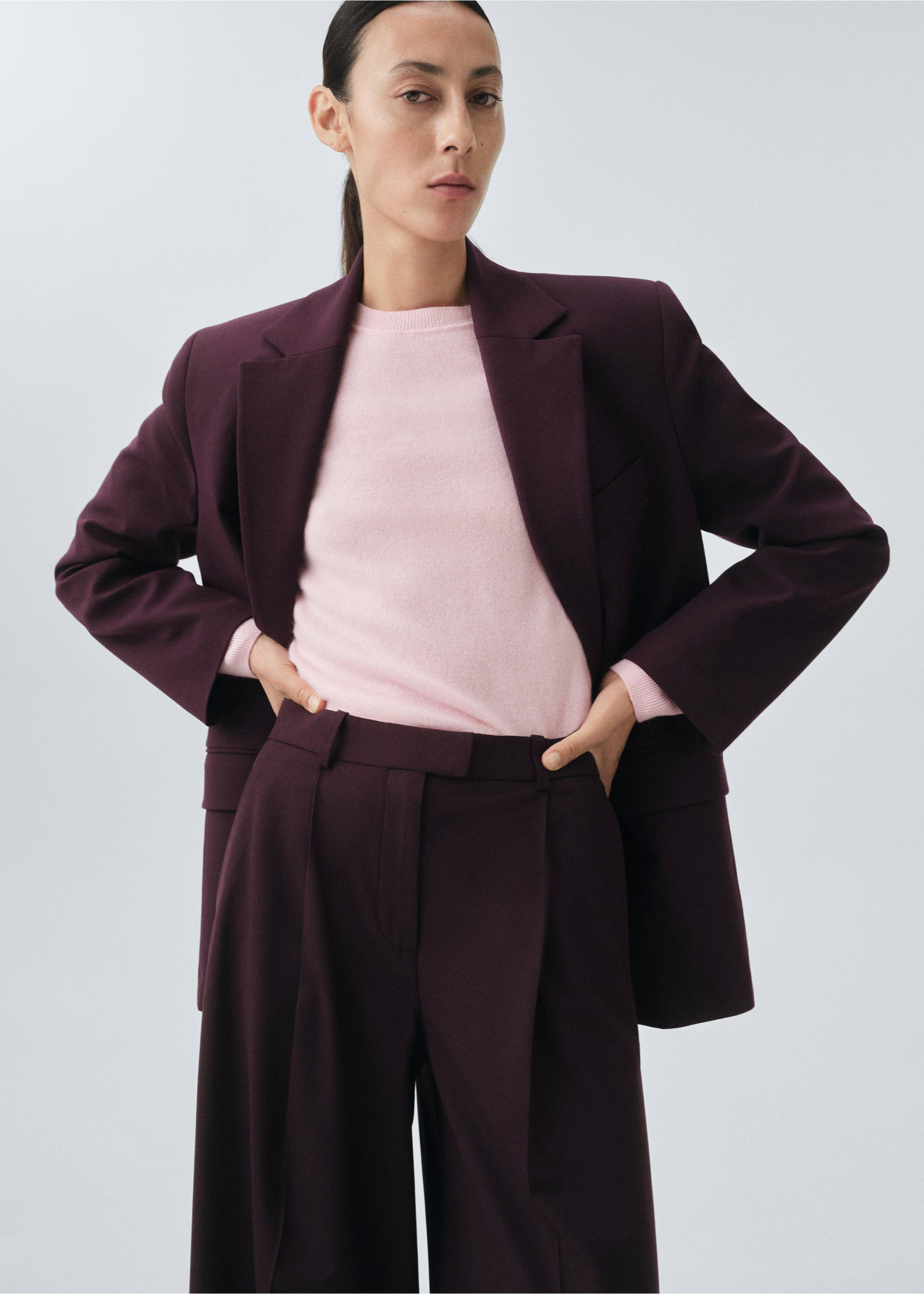 Straight wool suit trousers - Details of the article 1, Maroon. Ref: 17006368-00.