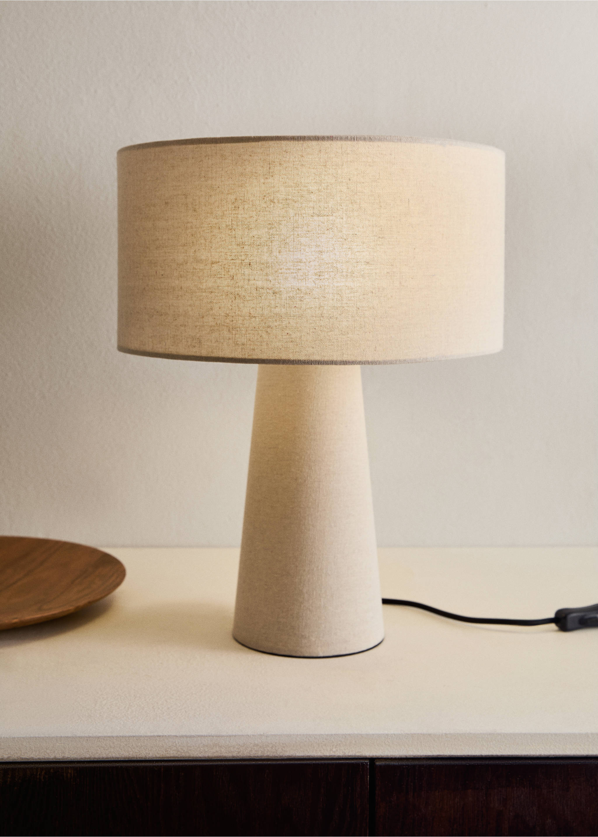 Große Tischlampe aus Gewebe - Allgemeine Ansicht, Beige. Ref: 17006729-00.