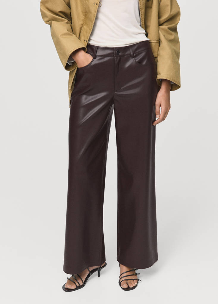 Straight-leg faux-leather trousers — Maroon