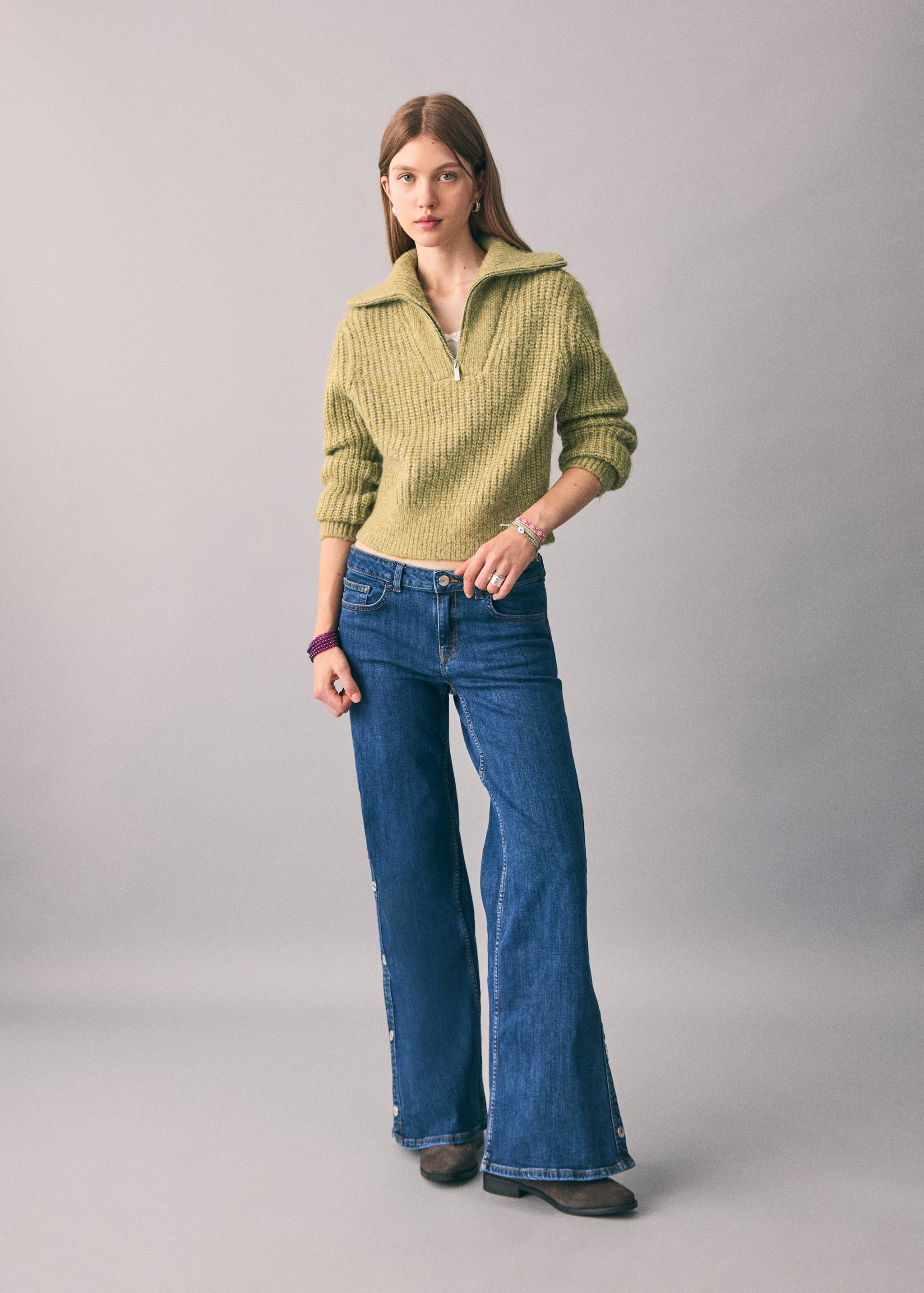 Knitted sweater with perkins neck - General plane