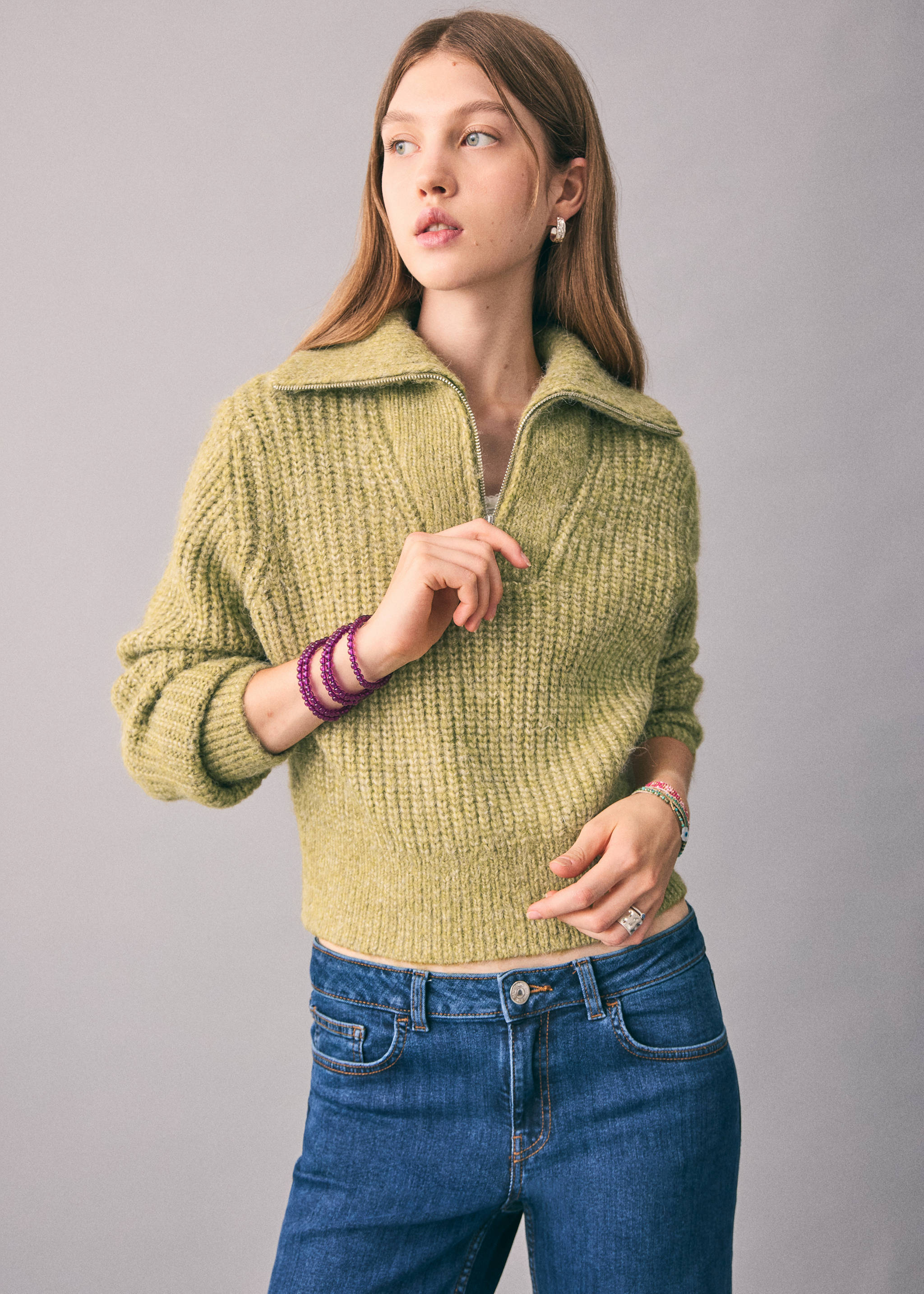 Knitted sweater with perkins neck - Medium plane