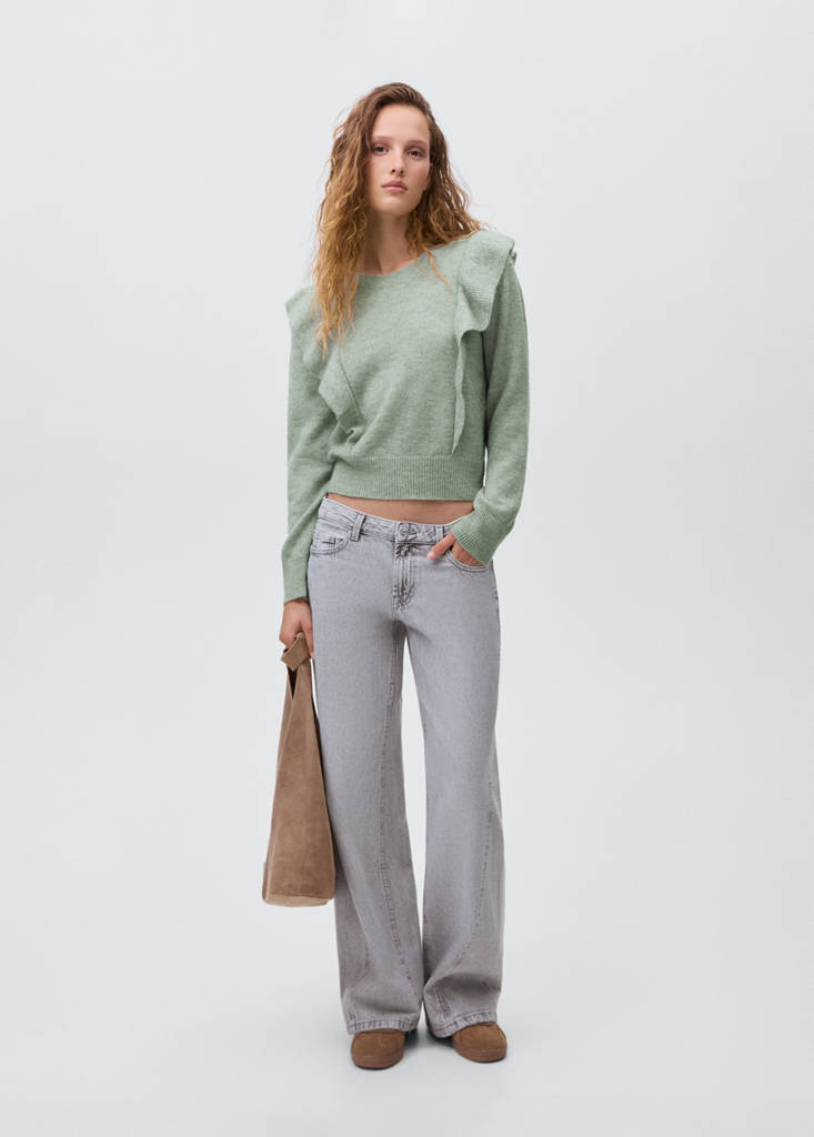 Ruffle knitted sweater — Green