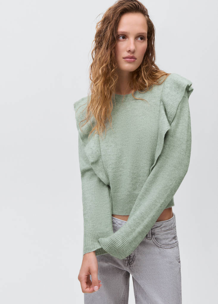 Ruffle knitted sweater — Green