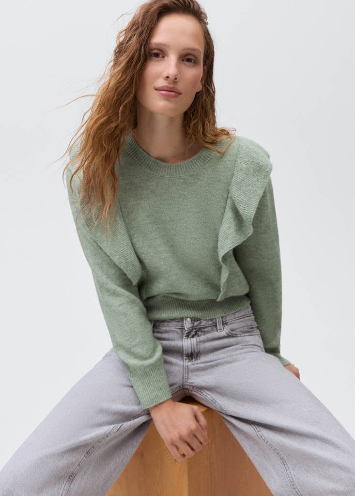 Ruffle knitted sweater — Green
