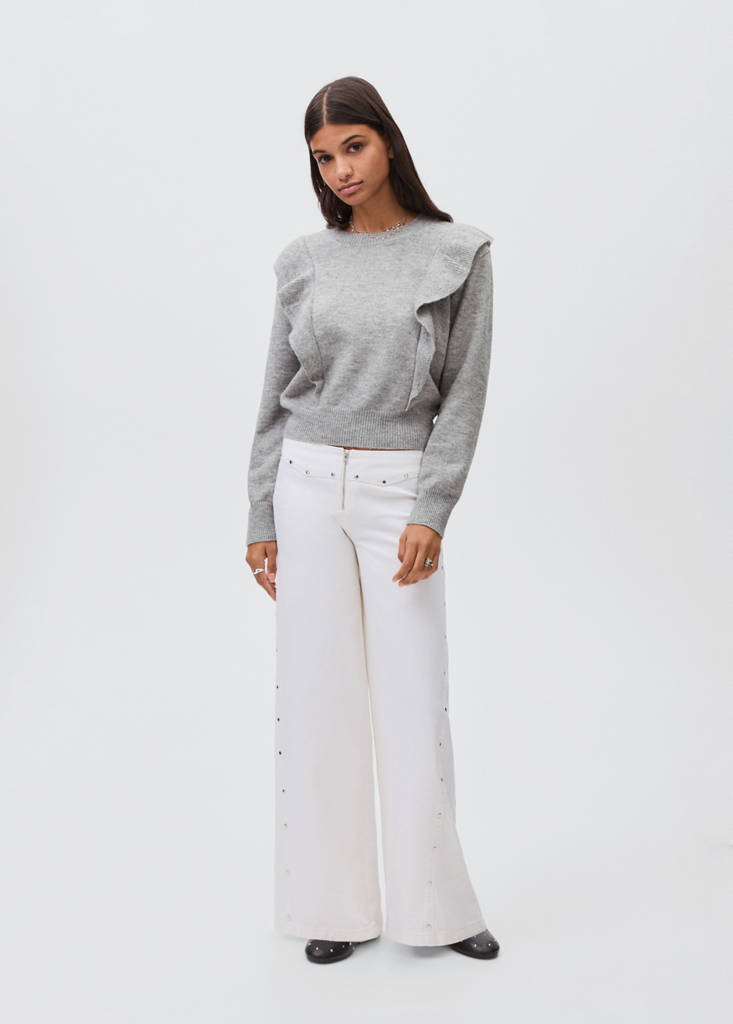 Ruffle knitted sweater — Medium Heather Grey