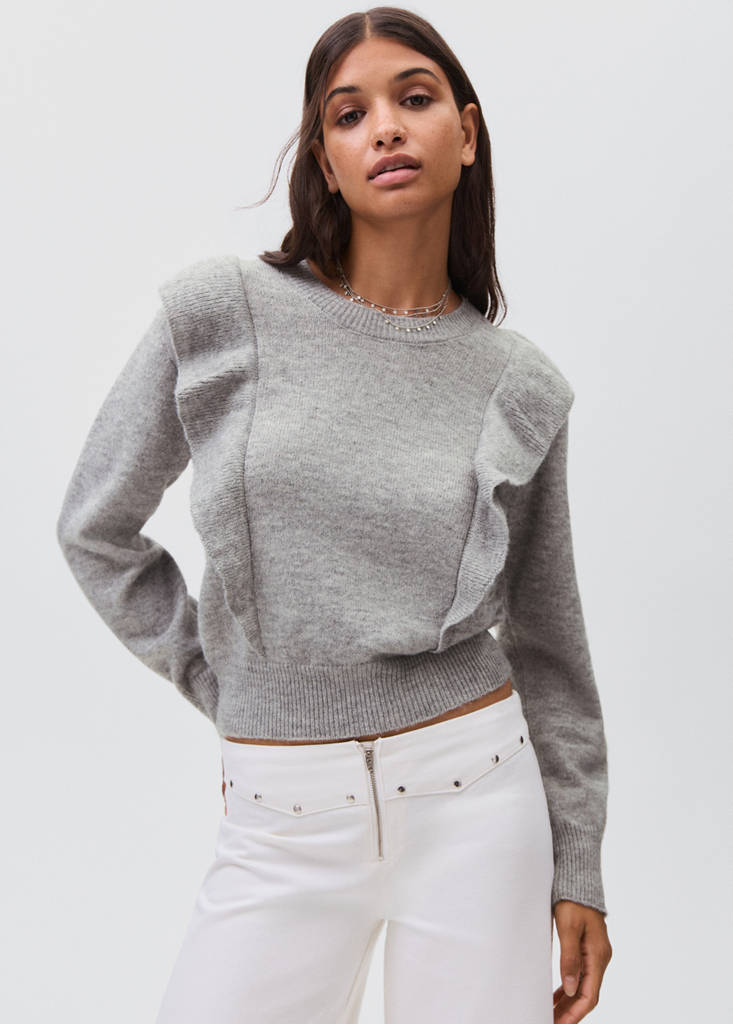 Ruffle knitted sweater — Medium Heather Grey