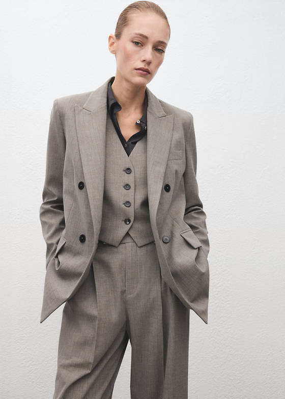Yün karışımı çift düğmeli kumaş blazer ceket