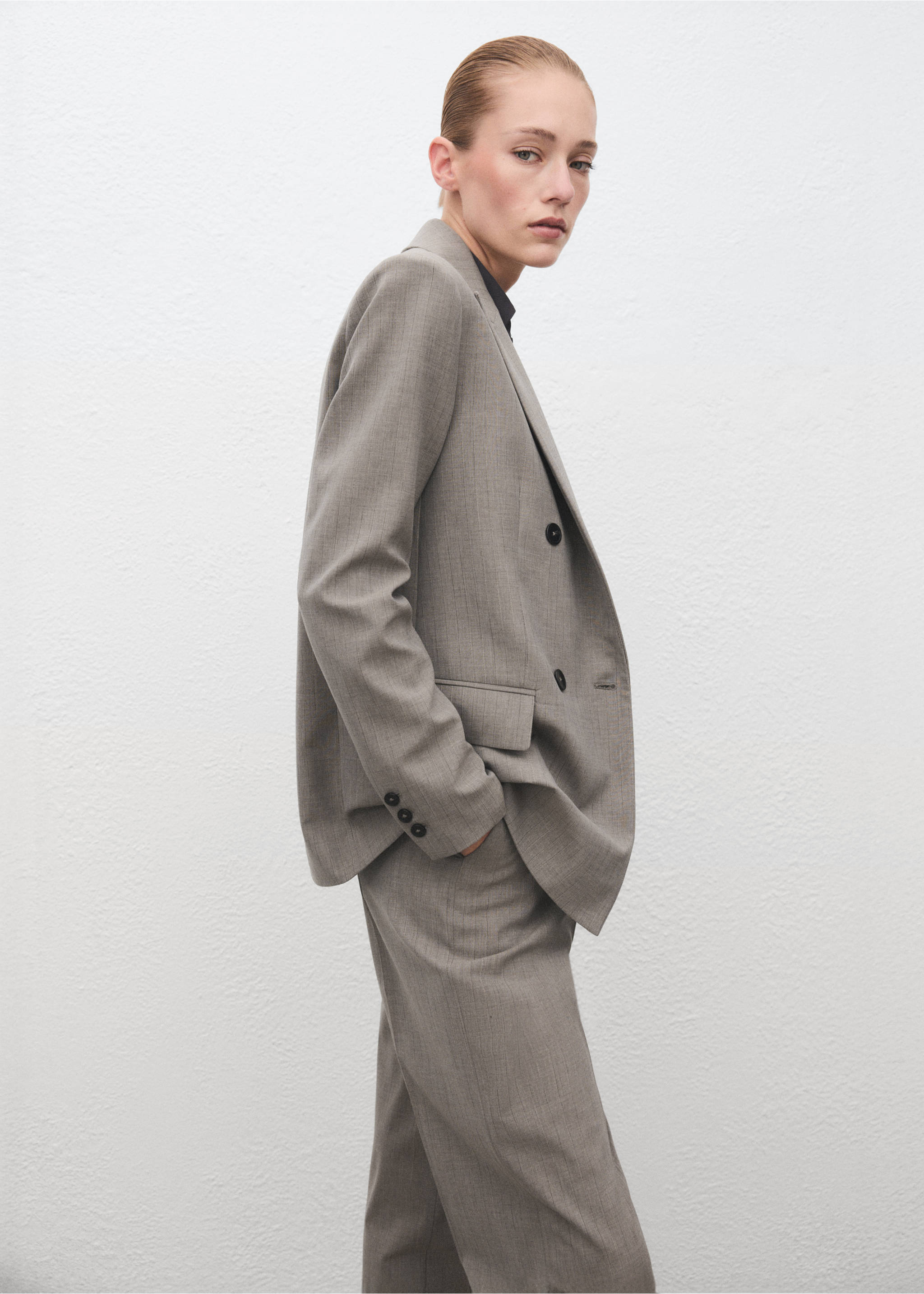 더블브레스티드 울 혼방 수트 블레이저 - 상품 내역: 2, 그레이. Ref: 17007142-00.