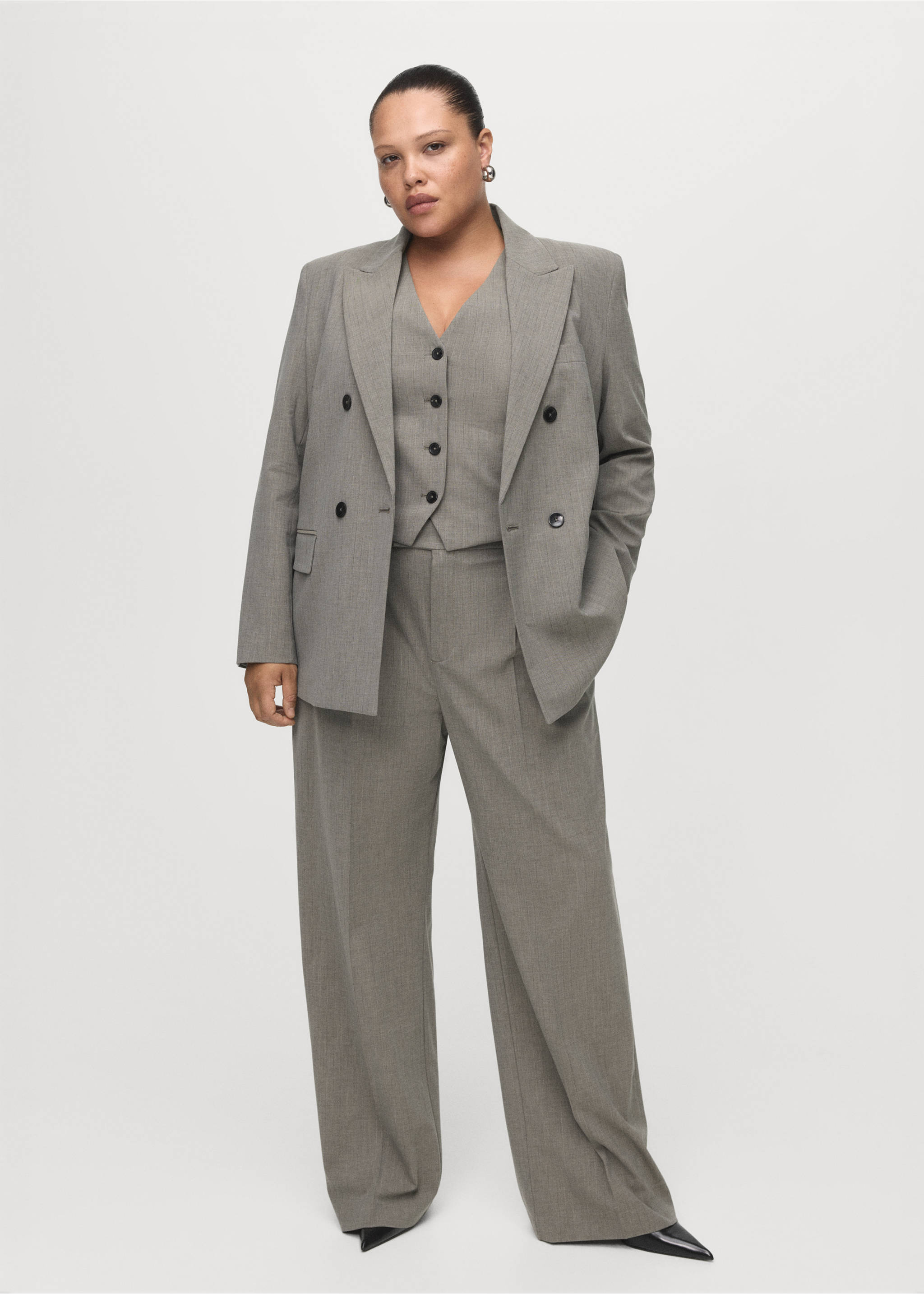 더블브레스티드 울 혼방 수트 블레이저 - 상품 내역: 3, 그레이. Ref: 17007142-00.