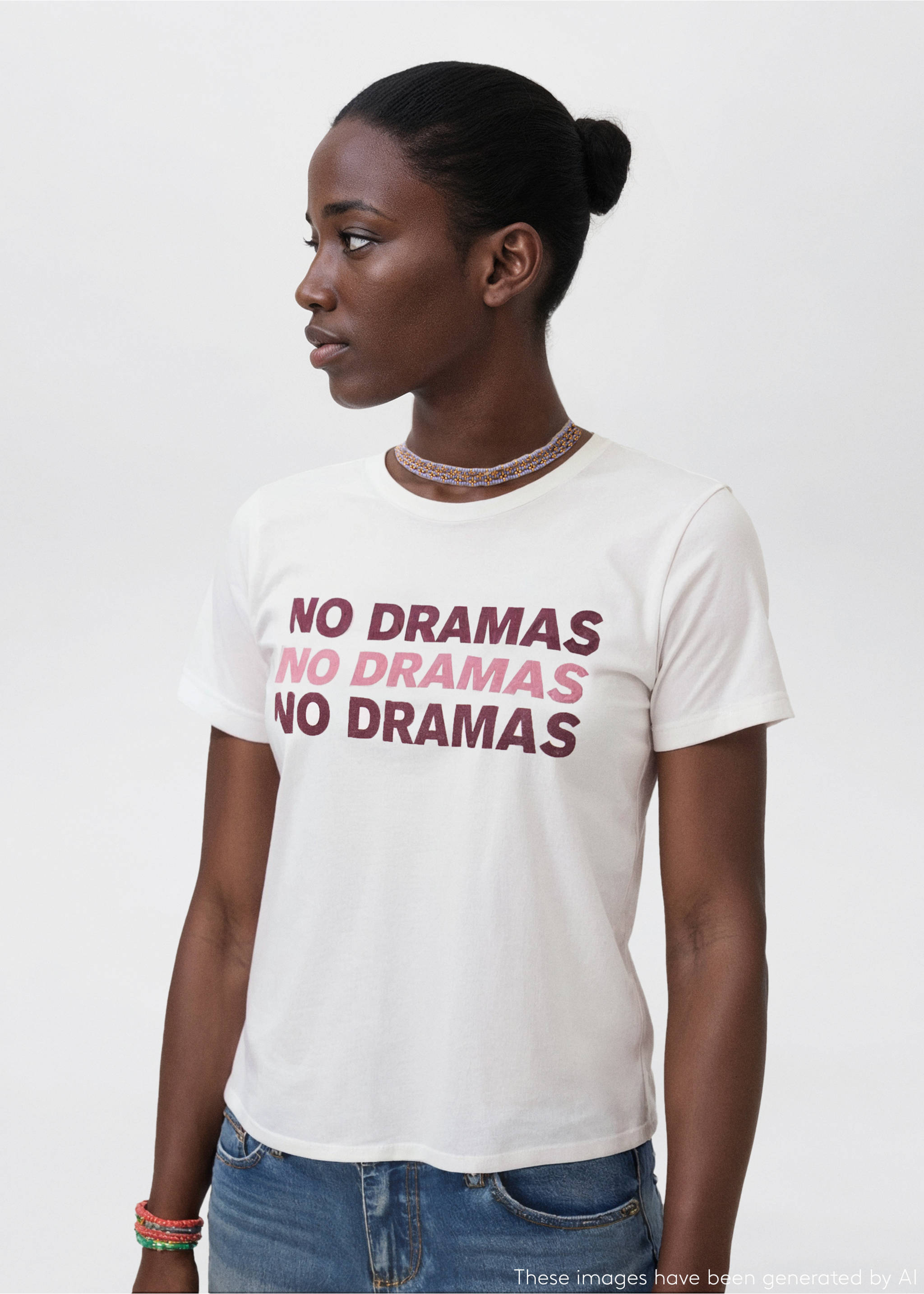Camiseta texto terciopelo - Plano medio, Blanco roto. Ref: 17007770-00.