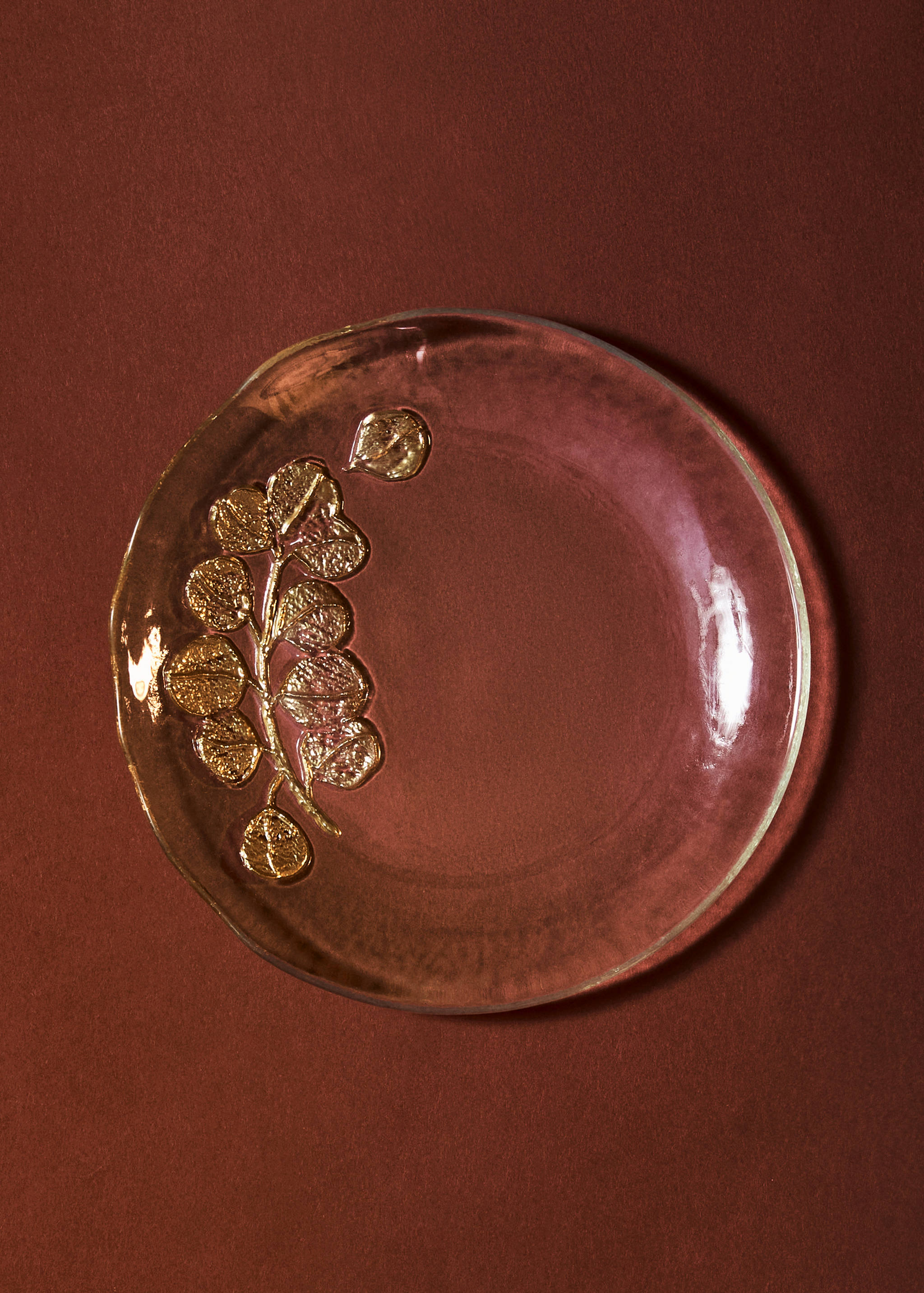 Stakleni desertni tanjur s detaljem eukaliptus - Opći prikaz