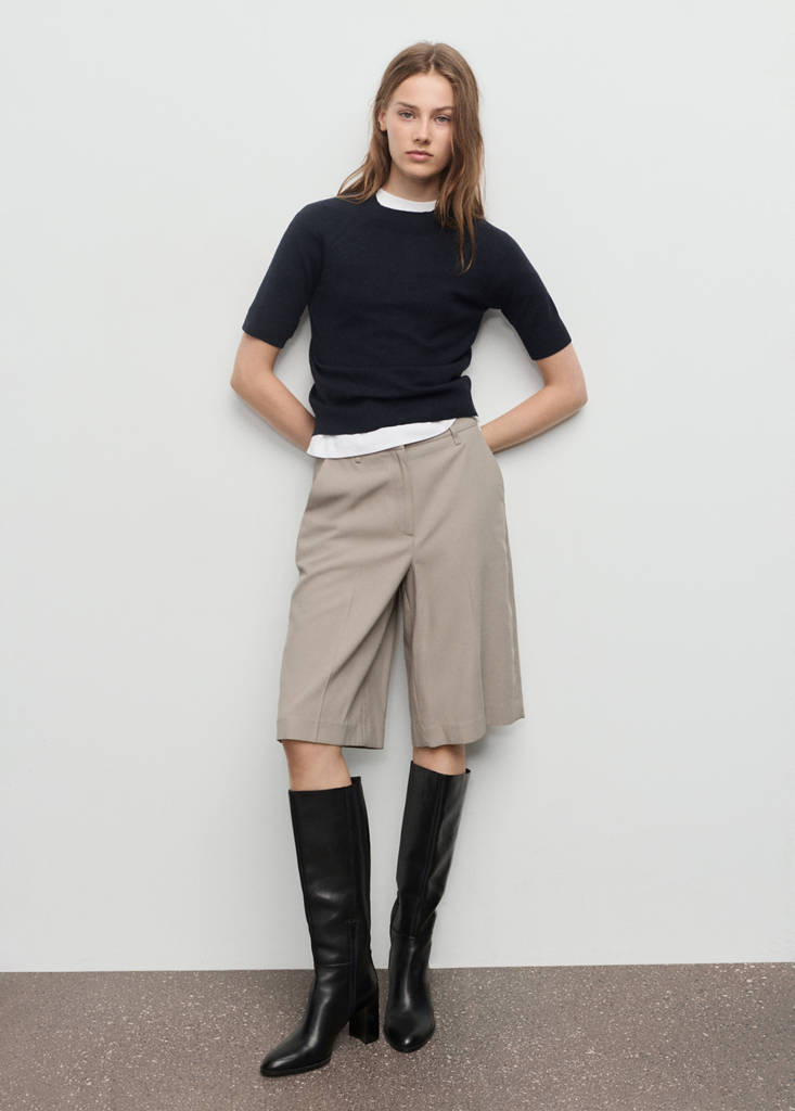 Short-sleeved wool-blend sweater — Navy