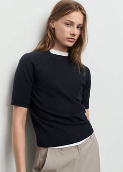 Short-sleeved wool-blend sweater — Navy 1