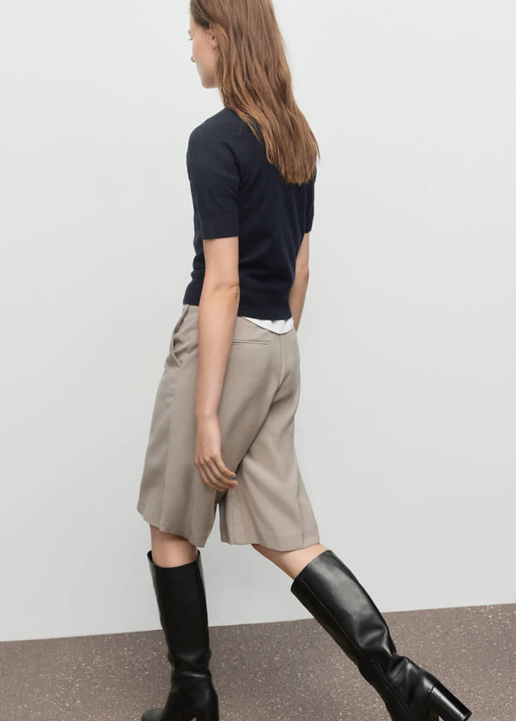 Short-sleeved wool-blend sweater — Navy