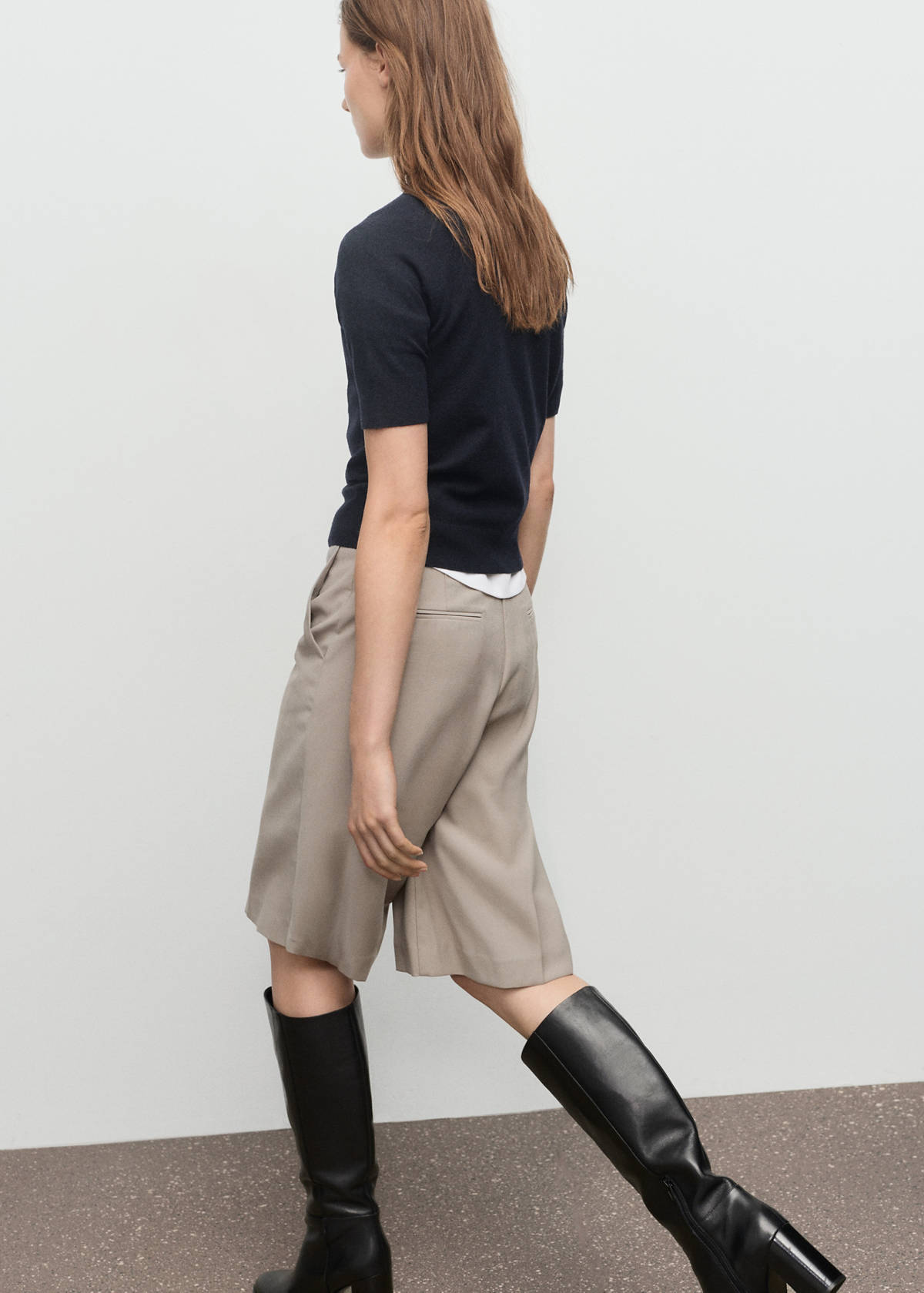 Short-sleeved wool-blend sweater — Navy