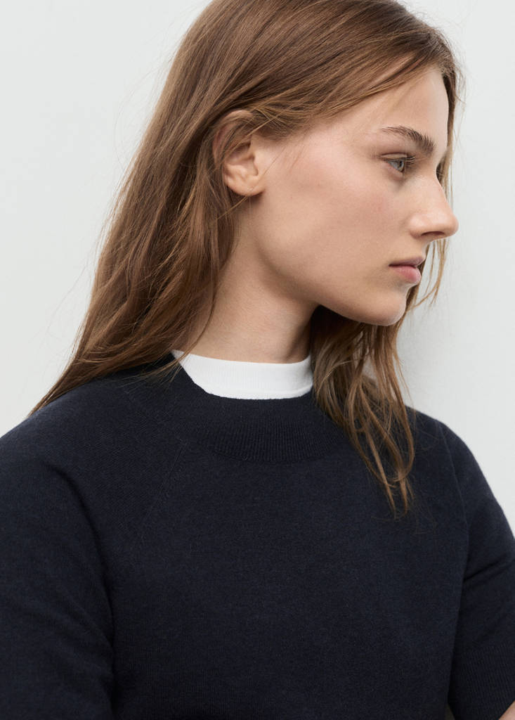 Short-sleeved wool-blend sweater — Navy