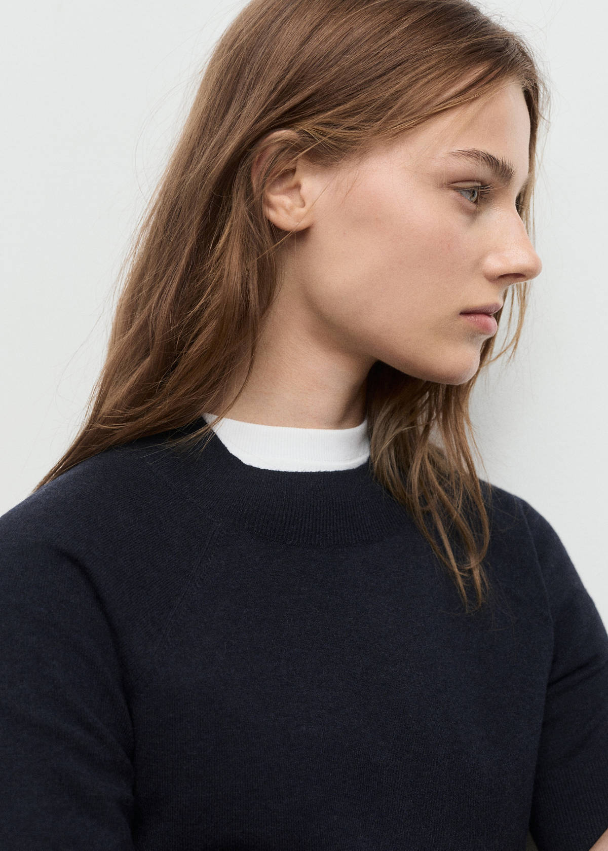 Short-sleeved wool-blend sweater — Navy