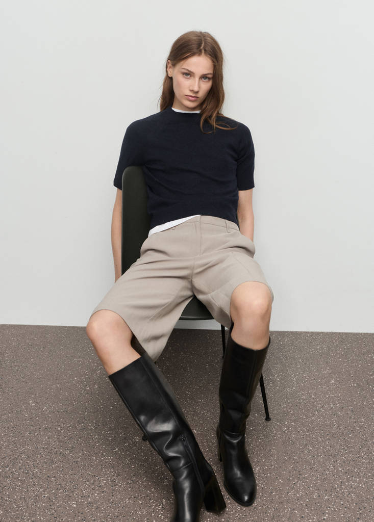 Short-sleeved wool-blend sweater — Navy