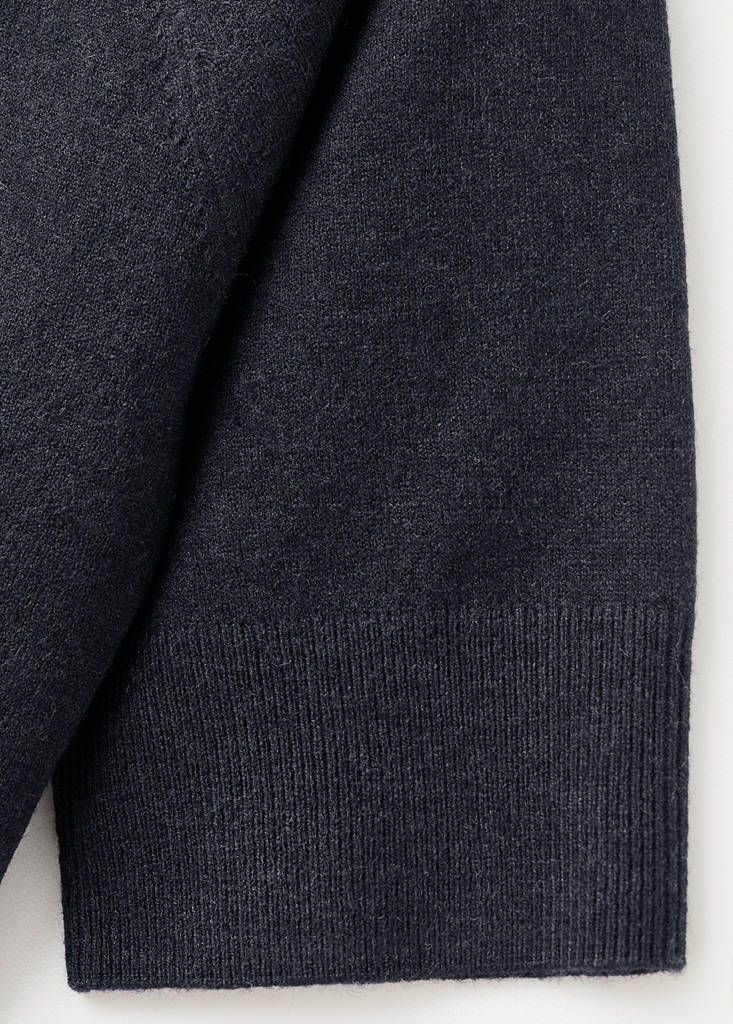 Short-sleeved wool-blend sweater — Navy