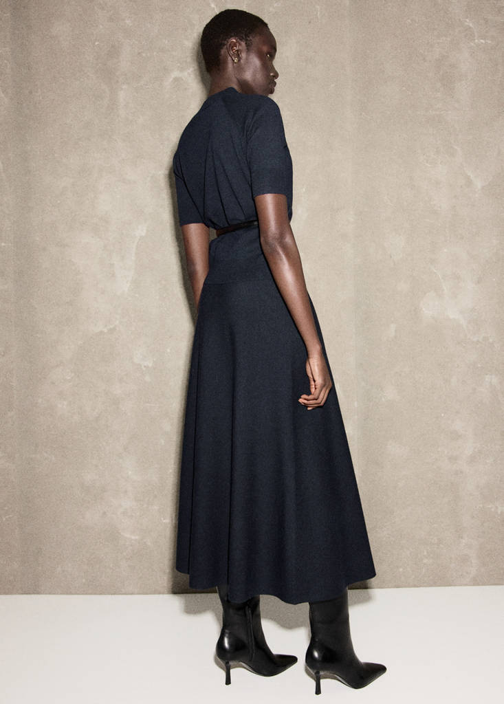 Short-sleeved wool-blend sweater — Navy