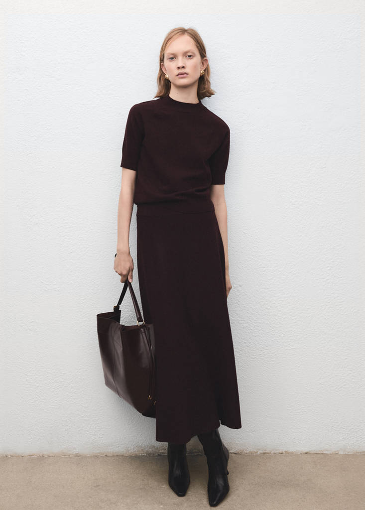 Short-sleeved wool-blend sweater — Wine