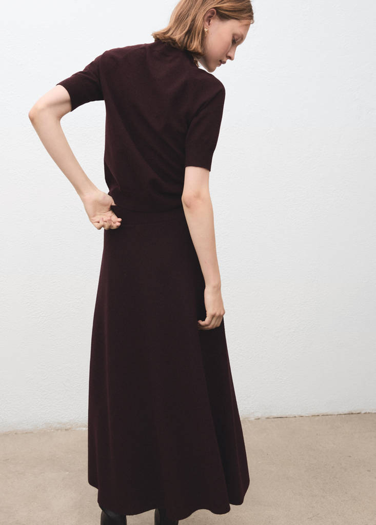 Short-sleeved wool-blend sweater — Wine