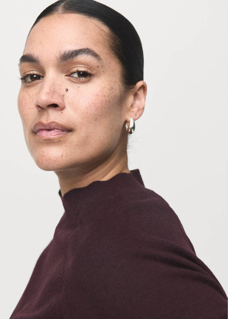 Short-sleeved wool-blend sweater — Wine