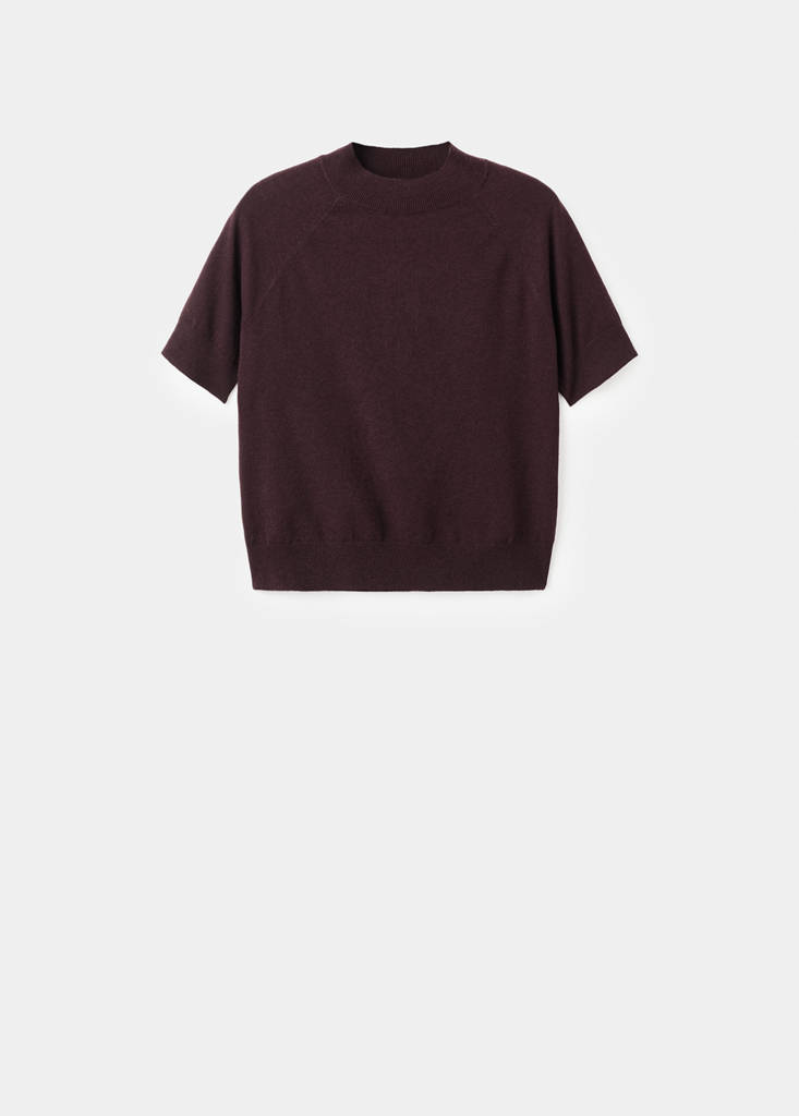 Short-sleeved wool-blend sweater — Wine