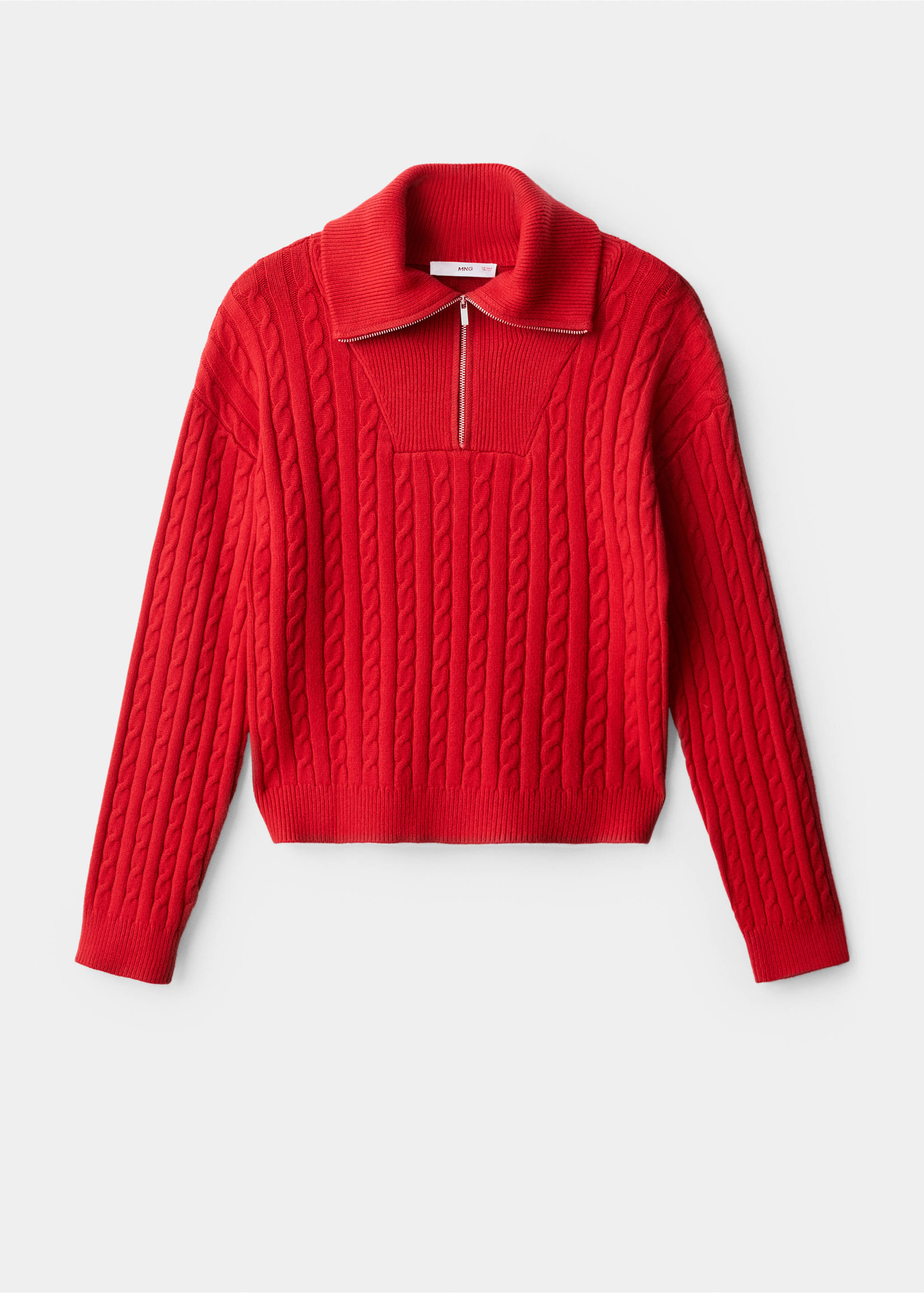Cable-knit sweater with zip-up neck - Article without model, Red. Ref: 17007785-00.