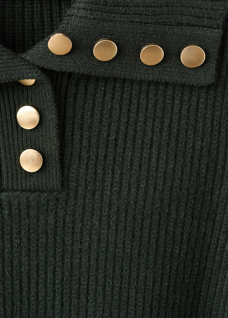 Ribbed polo-neck sweater with buttons — Dark Green