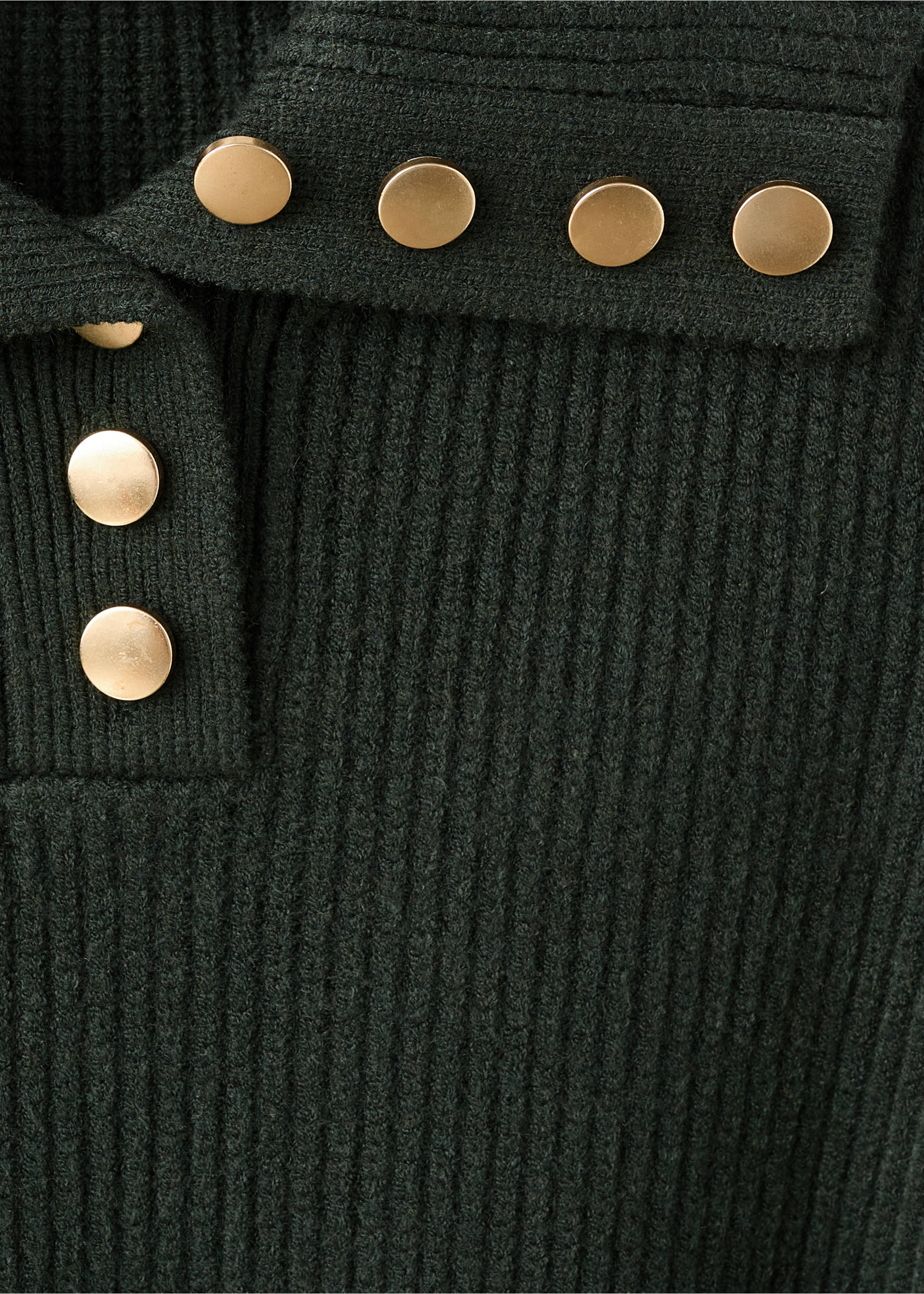 Ribbed polo-neck sweater with buttons - Details of the article 8, Dark Green. Ref: 17007786-00.