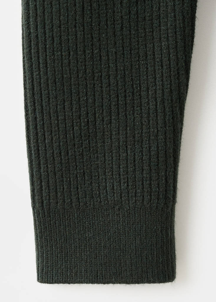 Ribbed polo-neck sweater with buttons — Dark Green