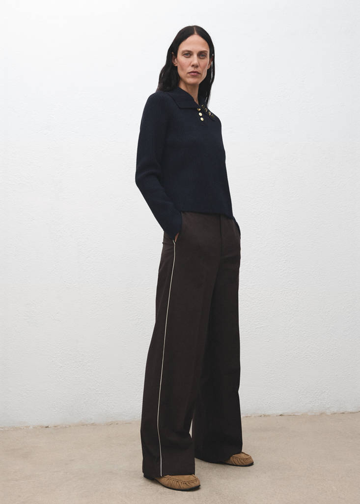Ribbed polo-neck sweater with buttons — Dark Navy