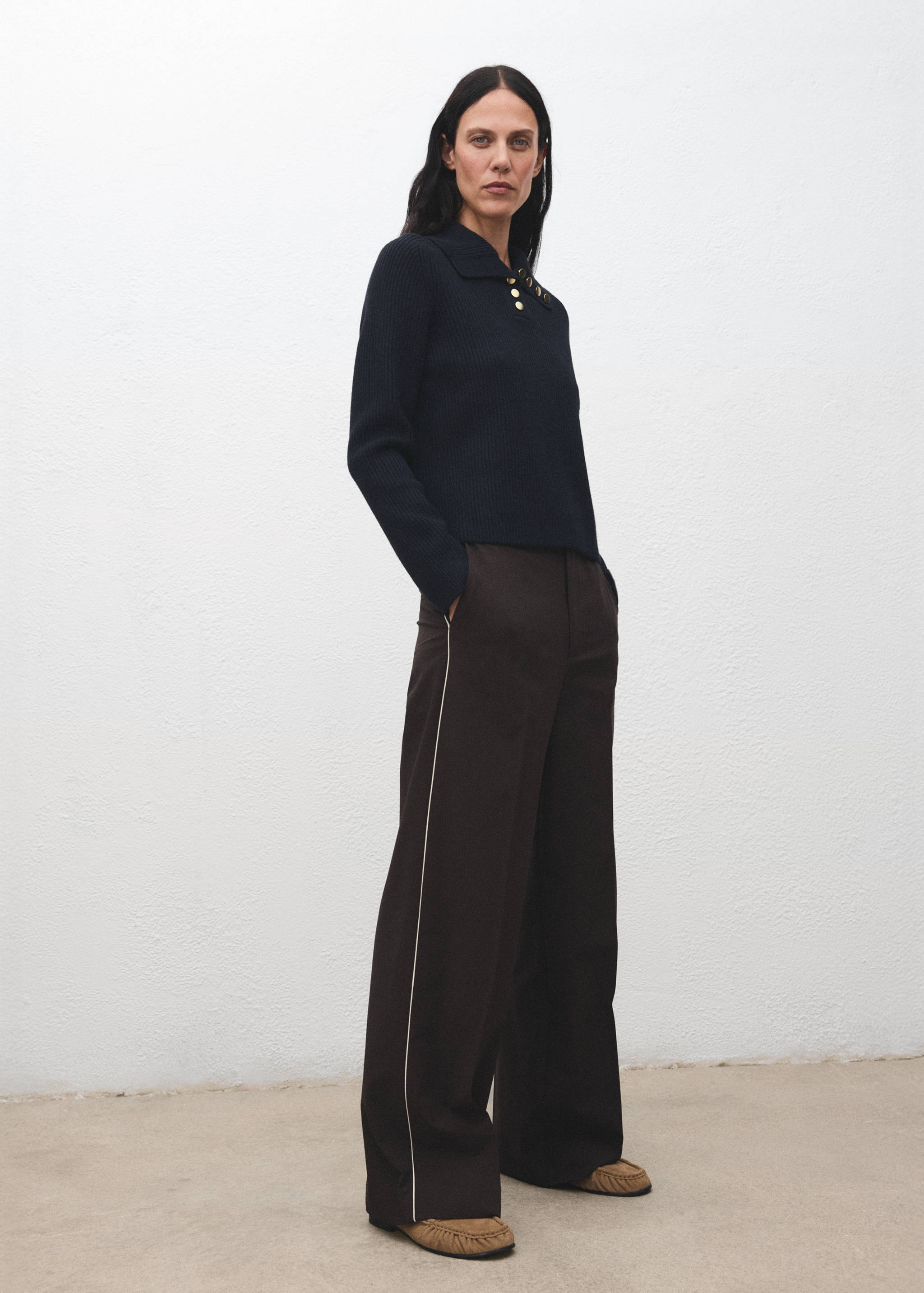 Ribbed polo-neck sweater with buttons - General plane