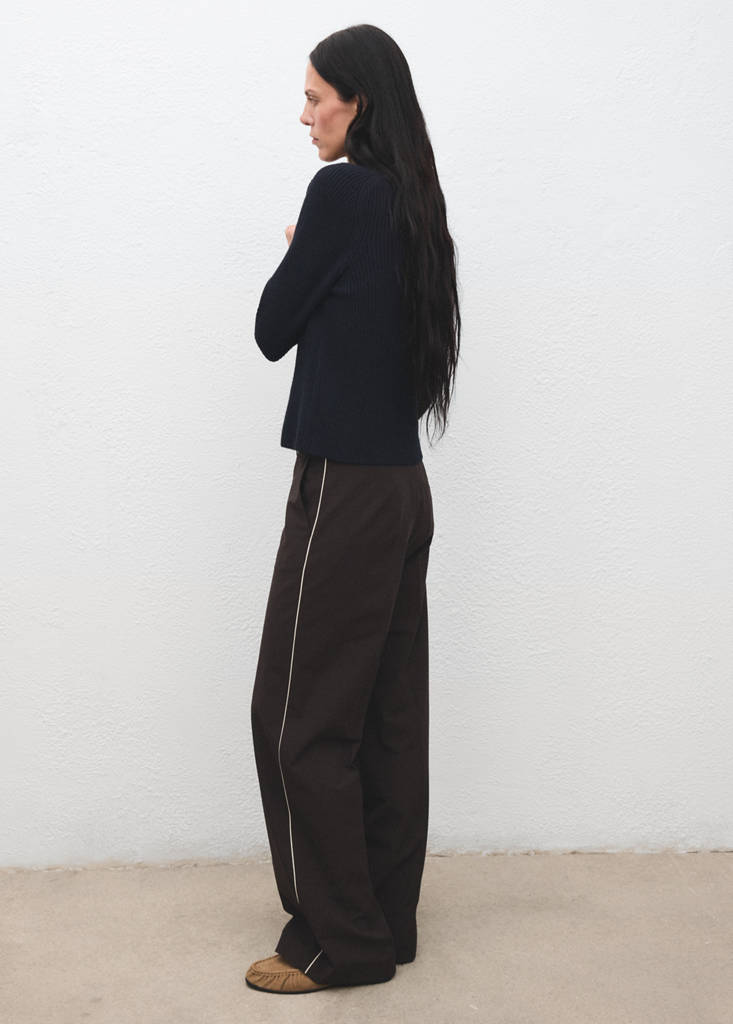 Ribbed polo-neck sweater with buttons — Dark Navy