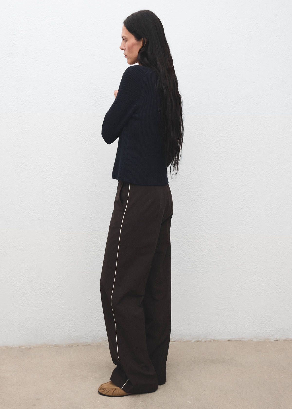 Ribbed polo-neck sweater with buttons — Dark Navy