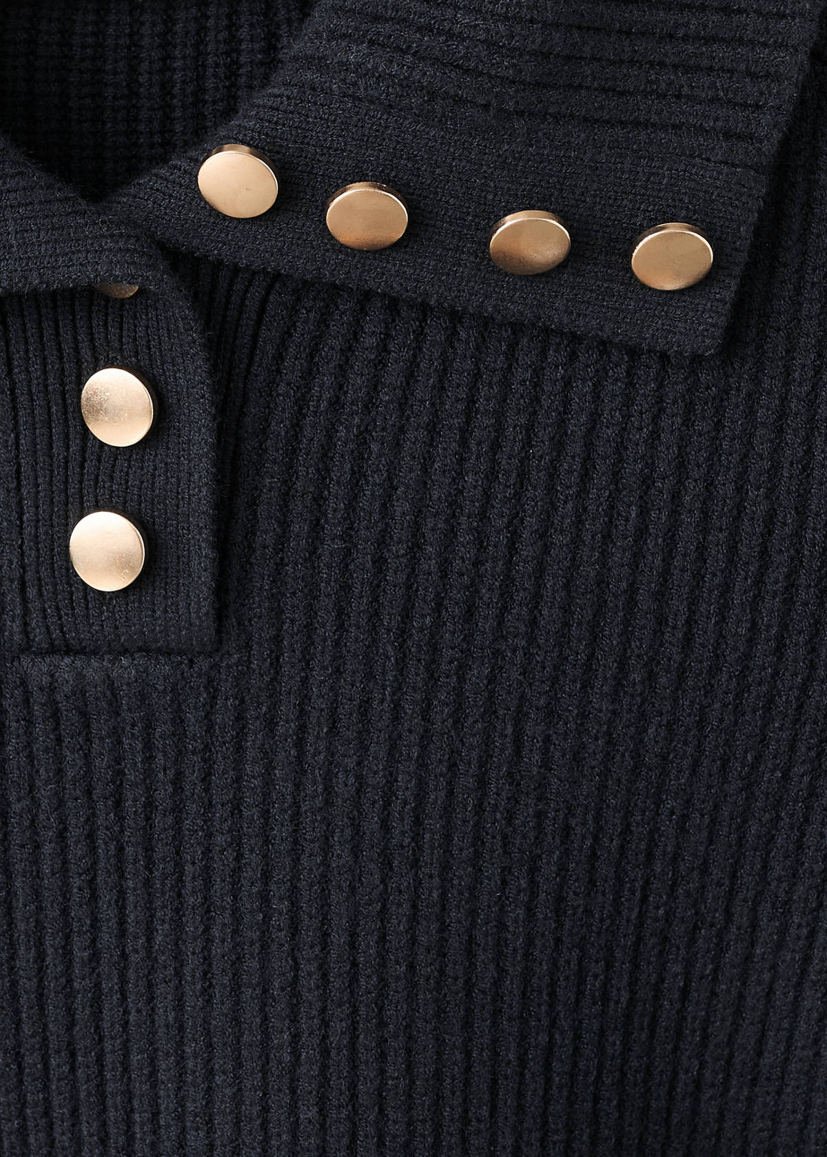 Ribbed polo-neck sweater with buttons — Dark Navy