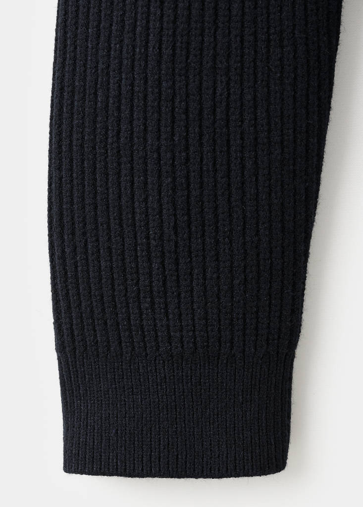 Ribbed polo-neck sweater with buttons — Dark Navy