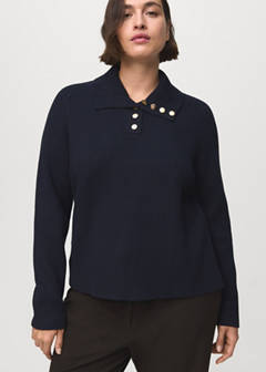 Ribbed polo-neck sweater with buttons — Dark Navy 8