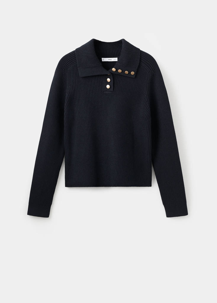 Ribbed polo-neck sweater with buttons — Dark Navy