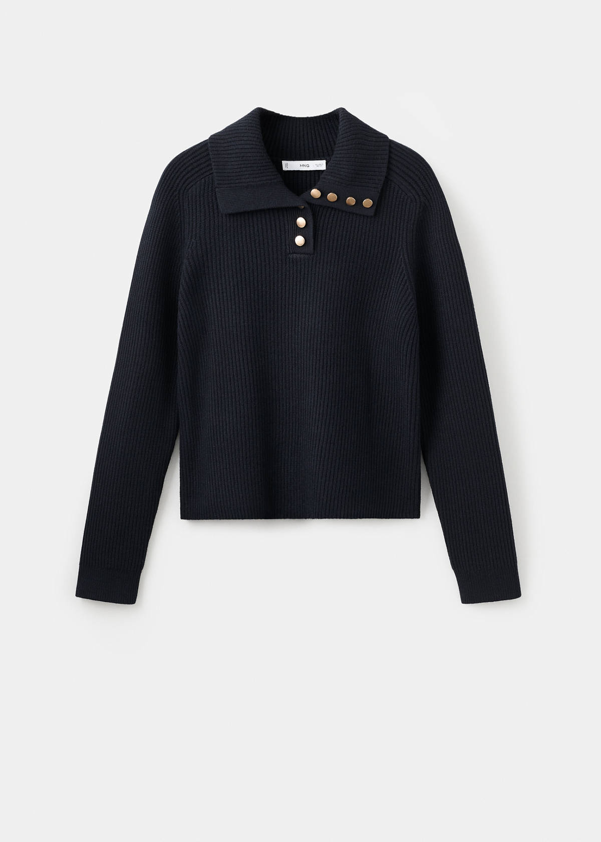 Ribbed polo-neck sweater with buttons — Dark Navy