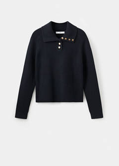 Ribbed polo-neck sweater with buttons — Dark Navy 9