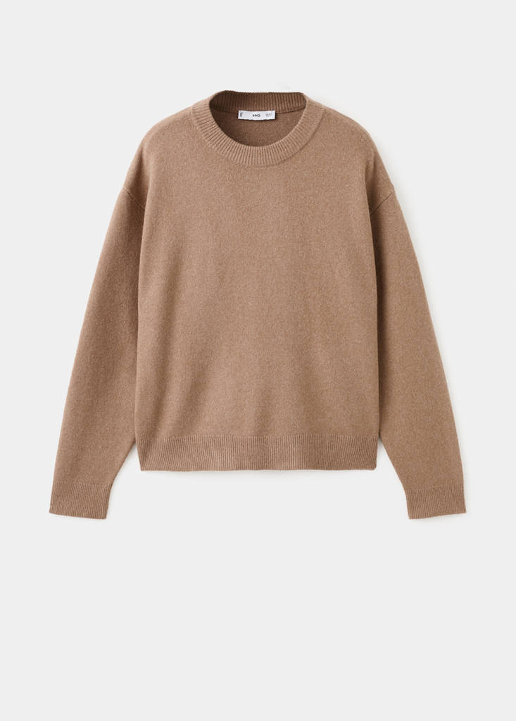 Round-neck knitted sweater — Medium Brown