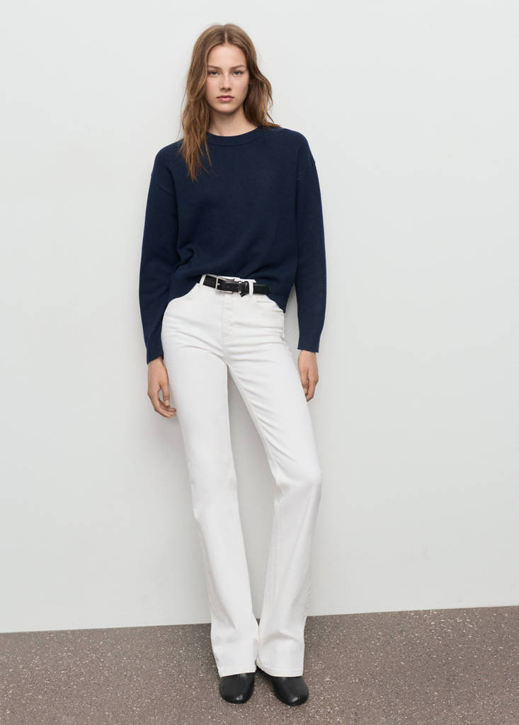 Round-neck knitted sweater — Dark Navy