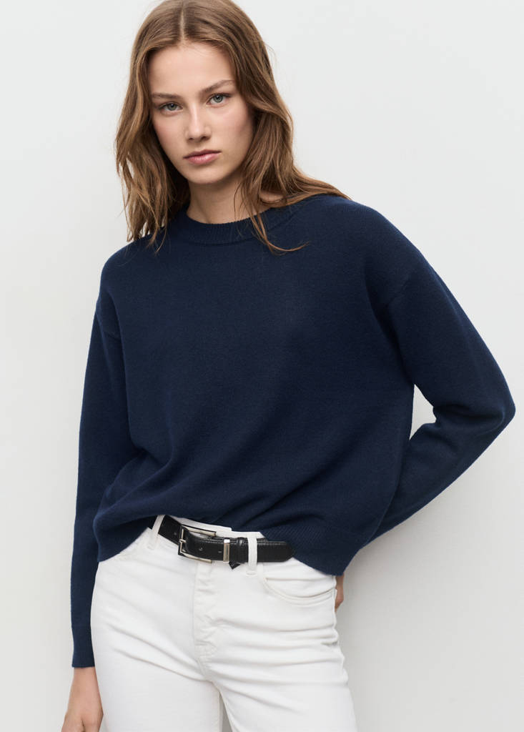 Round-neck knitted sweater — Dark Navy