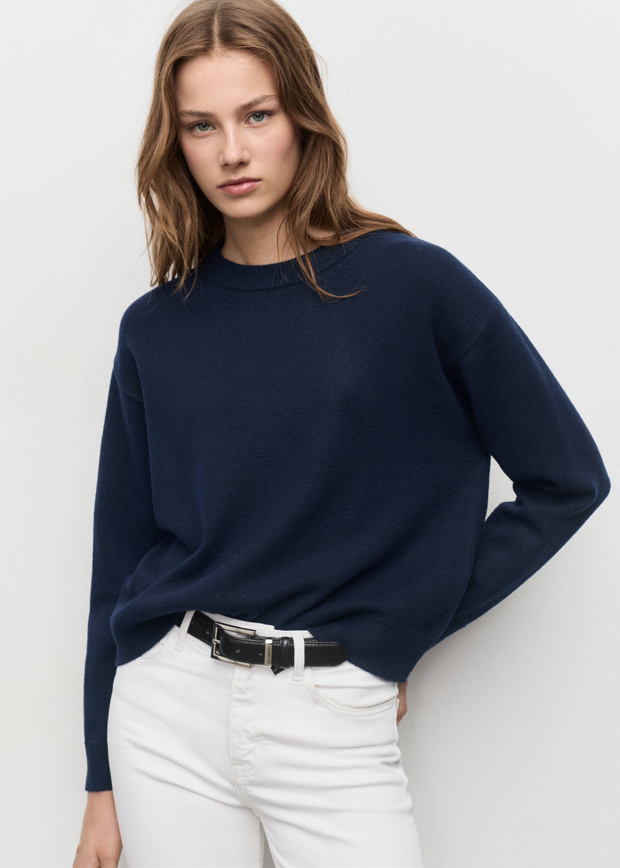 Round-neck knitted sweater - Medium plane